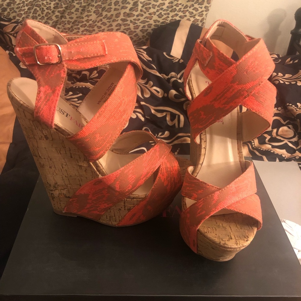 Orange open toe wedges